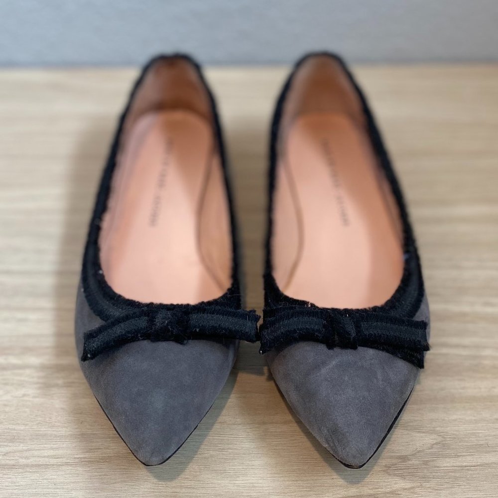 Marc by Marc Jacobs Grey Suede Pointed Toe Flats with Ribbon Bow Size 37.5